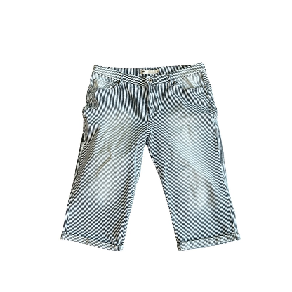Levis Hickory Stripe Denim Capri Pants Blue White Cuffed Cropped Jeans Plus 16